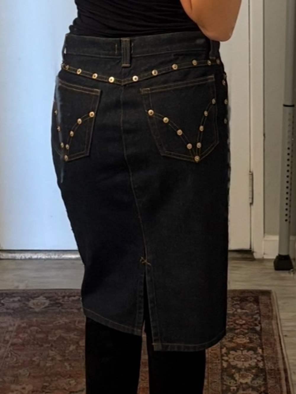 Dolce & Gabbana vintage Denim Pencil Skirt with Gold Studs